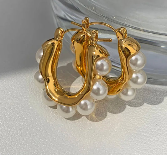 Vintage Pearls Hoops